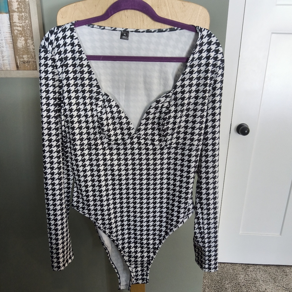 Classic Black and White Houndstooth Women's Bodysuit